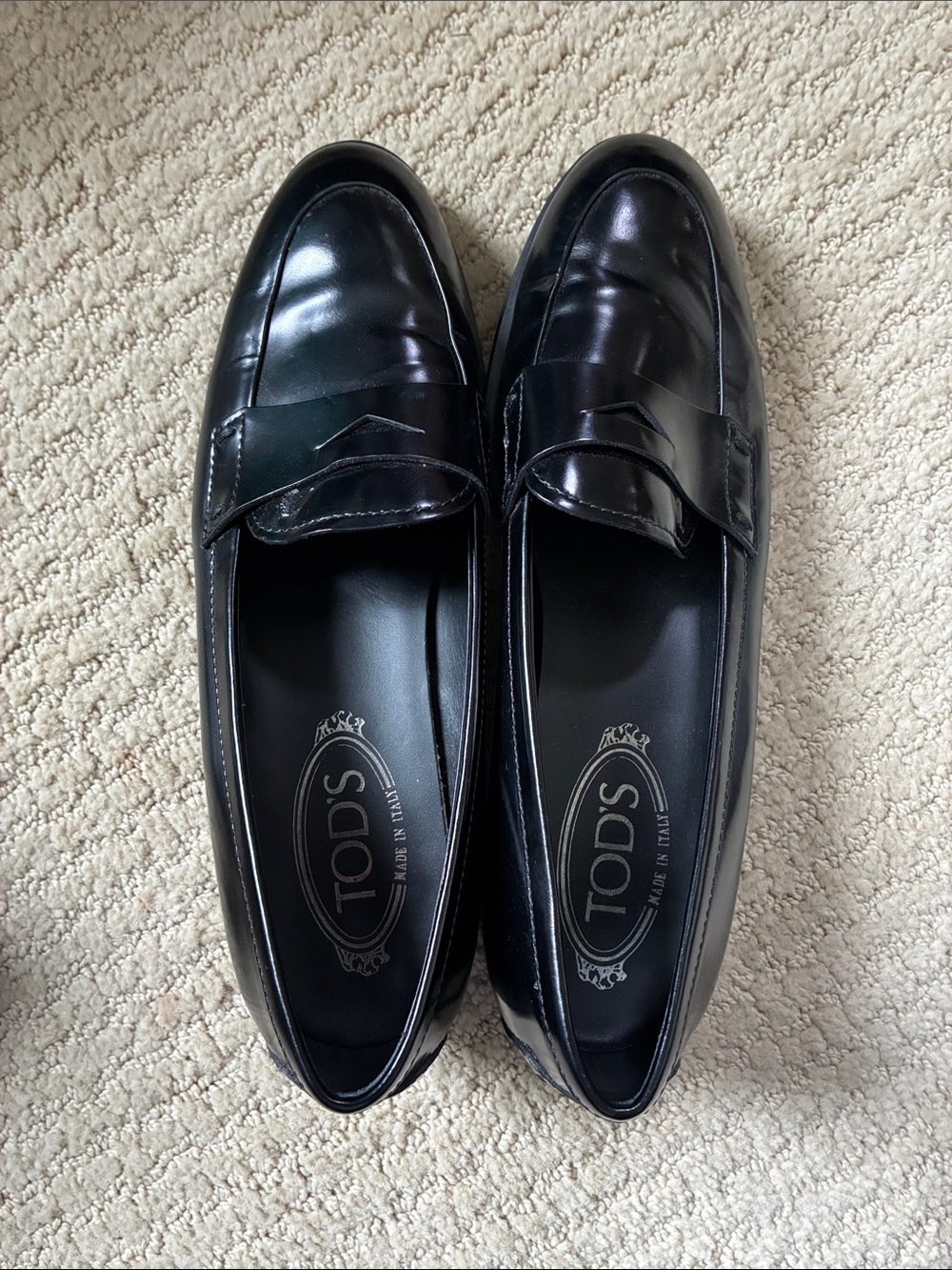 Tod's Black Leather Penny Loafers with Sleek Shine